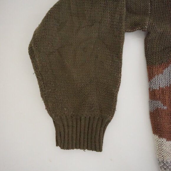 VTG Olive Green Bear Wildlife Fair Isle Graphic Outdoor Knit Crewneck Sweater XL - Picture 9 of 12